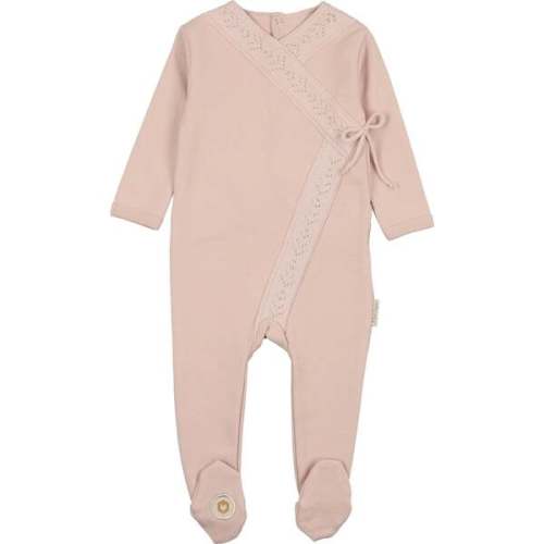 Pointelle Twist Footie, Pink Whip - Mon Tresor Bebe Sleepwear | Maisonette