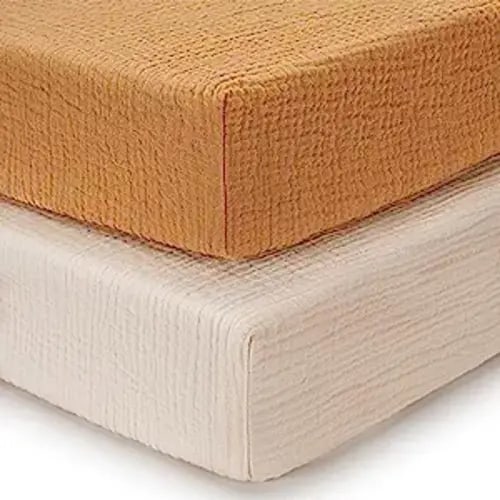 Blissful Diary Muslin Crib Sheets for Girl Boy, Boho Neutral Soft Cotton Baby Sheet for 52''x28'' Standard Crib Mattress, 2 Pack(Retro Yellow&Beige) - Retro Yellow & Beige - Crib Sheets 2 Pack
