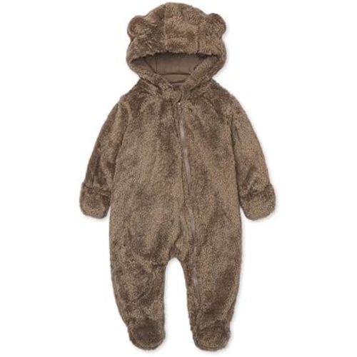 Baby Plush Long Sleeve Polar Fleece Jumpsuit With Bear Ears Baby Fleece Hooded Jumpsuit Infant Winter Outfit