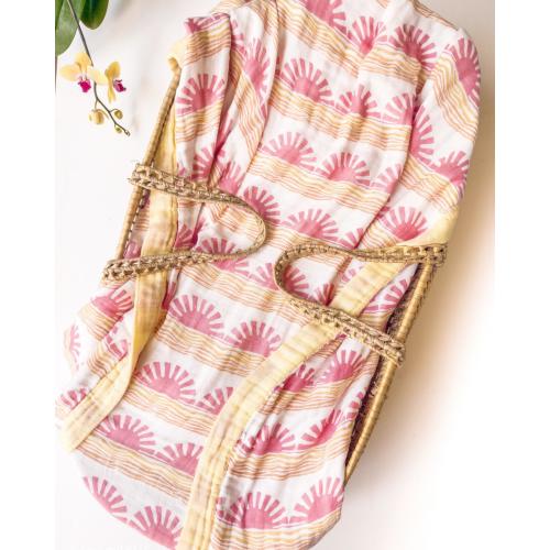 Pink Sun + Wave Blanket | Organic Bamboo Muslin | Ocean Nursery Decor – Coca + B.