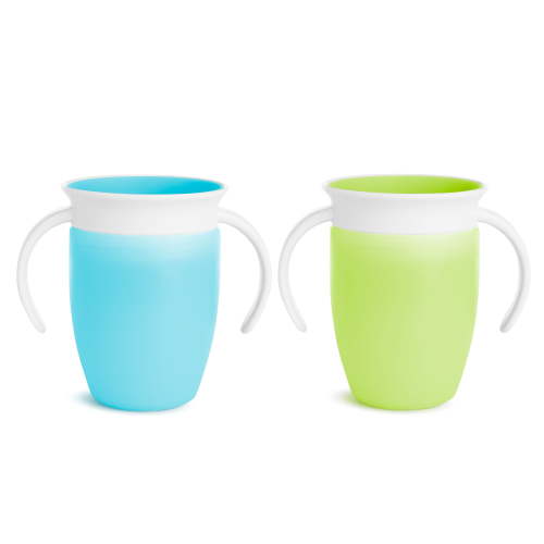 Munchkin Miracle 360° Trainer Sippy Cup with Handles, Spill Proof, 7 oz, 2 Pack, Blue/Green, Unisex