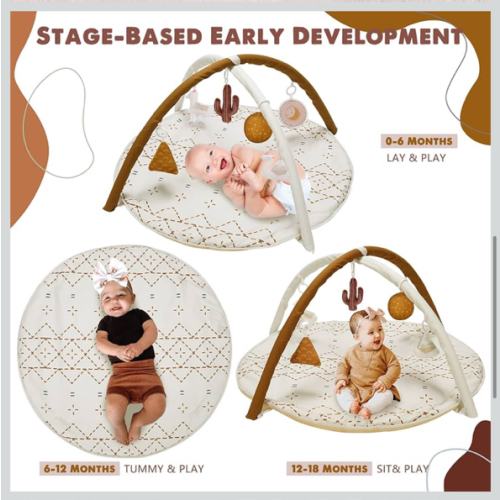Tummy Time Activity Mat, Macrame Baby Play Gym Mat with 6 Detachable Toys and 12 Milestone Cards for Stage-Based Sensory and Motor Skill Development, Washable Play Mats for Infant, Non Slip Play Mat