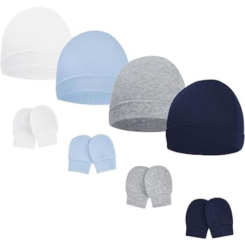Century Star Cotton Baby Hats and Mittens Unisex Infant Beanie Caps Baby Boys Grils Hats No Scratch Newborn Hospital Hat
