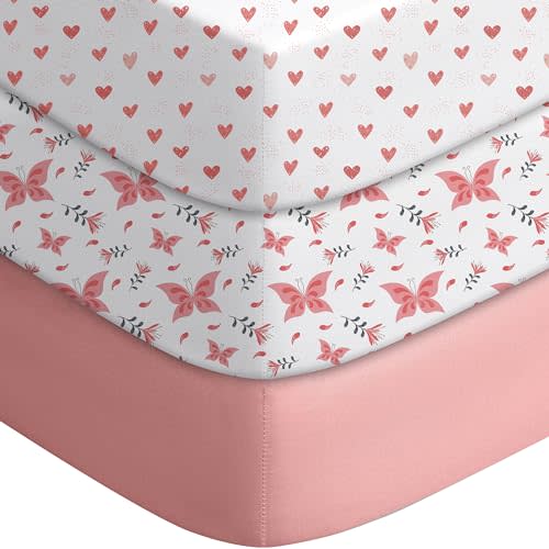 Yoofoss Baby Crib Sheets for Boys Girls, Fitted Crib Sheet 3 Pack for Standard Crib and Toddler Mattress, Super Soft Microfiber Baby Sheet 28x52x8in Butterflies