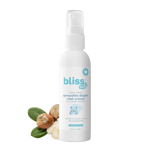 Bliss Baby Diaper Rash Cream Spray - Fragrance-Free, No Touch & Mess-Free, Treats, Soothes & Prevents Diaper Rash, Zinc Oxide, Dermatologist Tested, Vegan, Organic Aloe Vera, Shea Butter & Olive Oil HSA/FSA Eligible