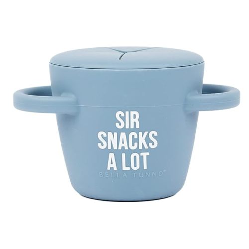 BELLA TUNNO Happy Snacker – Spill Proof Snack Cups for Toddlers and Babies, Snack Containers Made from Silicone BPA Free, Soft Opening & Removable Lid (Sir Snacks A lot) - Sir Snacks A Lot