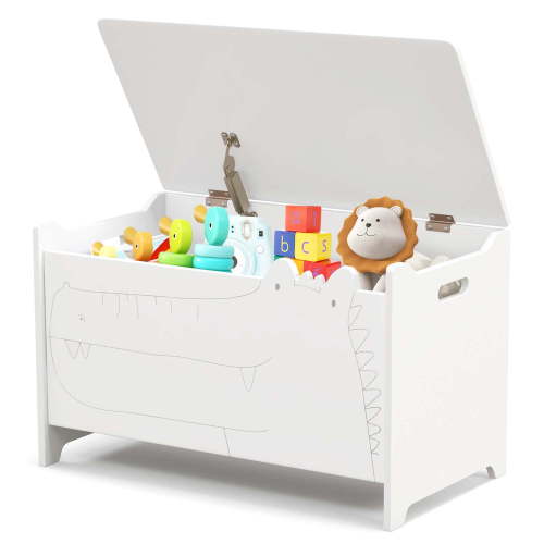 Costway Kids Toy Box withSafety Hinge Wood Storage Chest Flip-Top Storage Organizer White