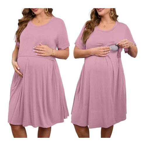 JollieLovin Women's Plus Size Maternity Dress Labor and Delivery Gown Summer Nursing Nightgowns Sleepwear(L-5XL)