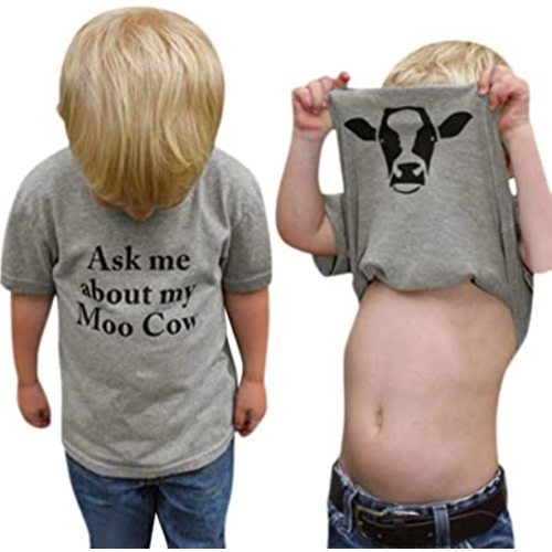 GObabyGO Baby Ask me About My moo Cow, Toddler Kids Baby Boys T-Shirt Short Sleeves Summer Tops