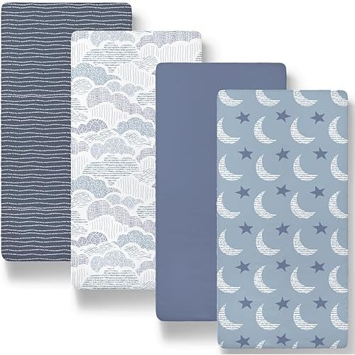 The Peanutshell Baby Bassinet Sheets 4-Pack for Girl or Boy - Soft, Oval & Fitted Baby Girls or Boys Sheet, Rectangle, Fitted Covers for Crib, Halo Bassinet Mattress - Soft Cloud