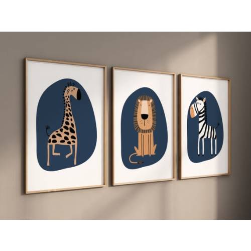 Safari Nursery Wall Prints, Boho Nursery Prints, Jungle Animals, Navy Blue Nursery Art, Animal Nursery Decor, Animal Prints - Etsy