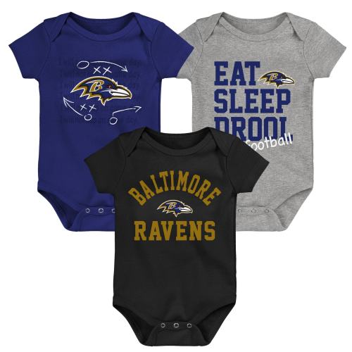 Newborn & Infant Baltimore Ravens Purple/Black/Heather Gray Three-Pack Eat, Sleep & Drool Retro Bodysuit Set