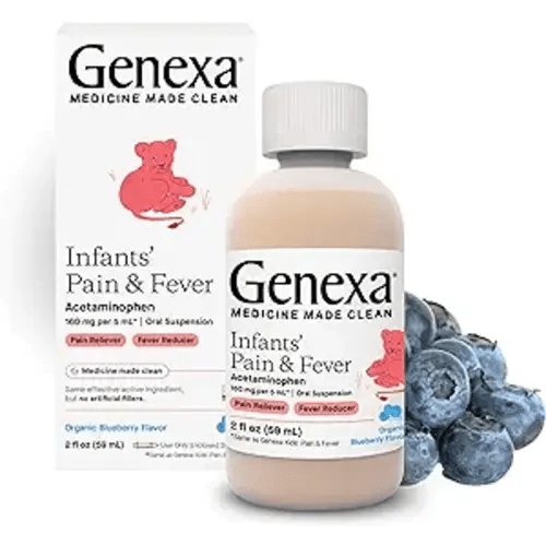 Genexa Infants’ Pain and Fever Reducer | Baby Acetaminophen, Dye Free, Liquid Oral Suspension Medicine for Infant | Delicious Organic Blueberry Flavor | 160 mg per 5mL | 2 Fluid Ounces - 2 Fl Oz (Pack of 1)