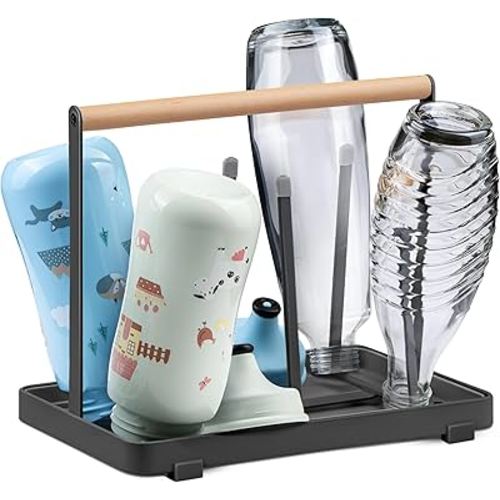 D&D Living® Water Bottle Drying Rack for 6 Bottles | German Design Patent: Compact & Stable Bottle Dryer Rack for Sports Water Bottle, Tumbler, Baby Bottle Drainer (Metal, Black)