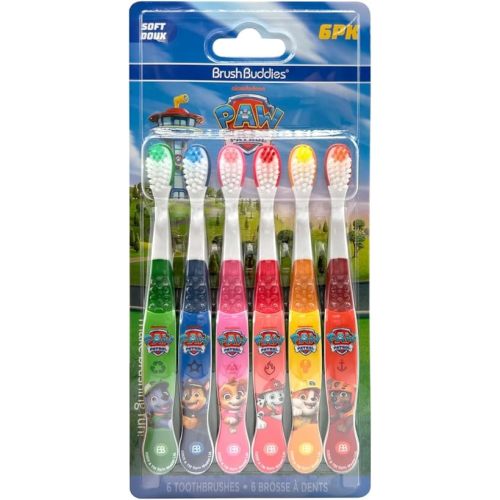 Brush Buddies Paw Patrol Kids Toothbrush Set of 6 Pack Soft Bristle Toothbrushes for Toddlers Ages 2+, Extra Gentle Bristles, Small Head, Easy Grip Handle, Fun Paw Patrol Characters, Kids Oral Care