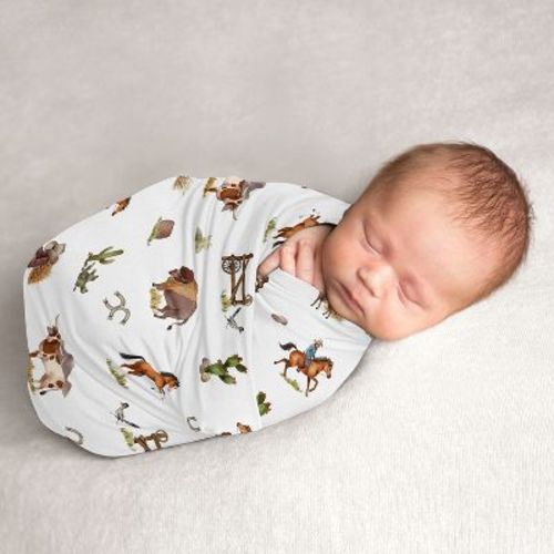 Sweet Jojo Designs Boy Swaddle Baby Blanket Country Western Taupe Brown And Cream