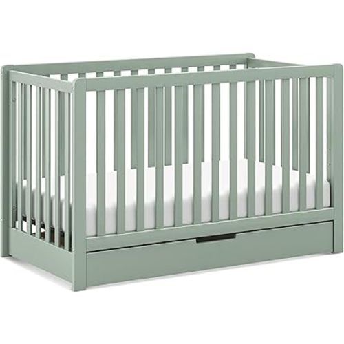DaVinci Carter's Colby 4-in-1 Convertible Crib with Trundle Drawer in Light Sage, Greenguard Gold Certified, Undercrib Storage