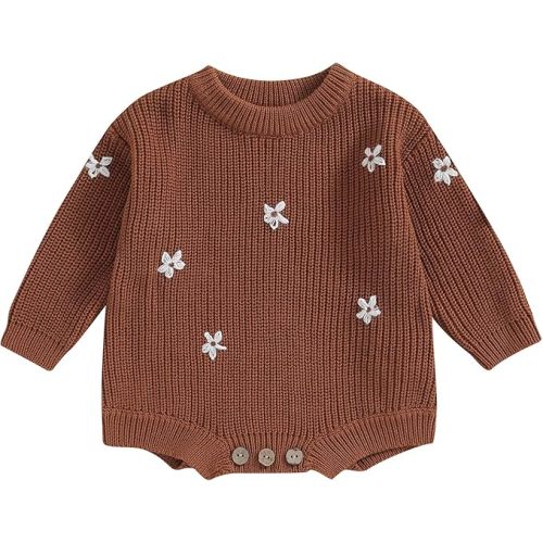 SAYOO Baby Sweater Romper Toddler Girl Oversize Embroidery Knit Pullover Sweater Warm Sweatshirt Romper Fall Winter Clothes