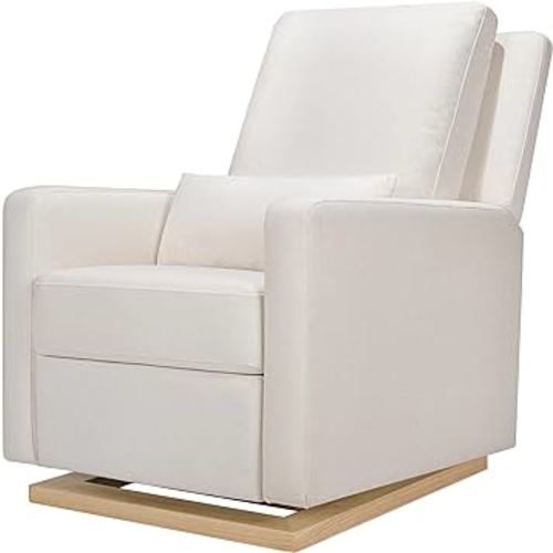 Babyletto Sigi Recliner and Glider in Performance Cream Eco-Weave with Light Wood Base, Water Repellent & Stain Resistant, Greenguard Gold and CertiPUR-US Certified