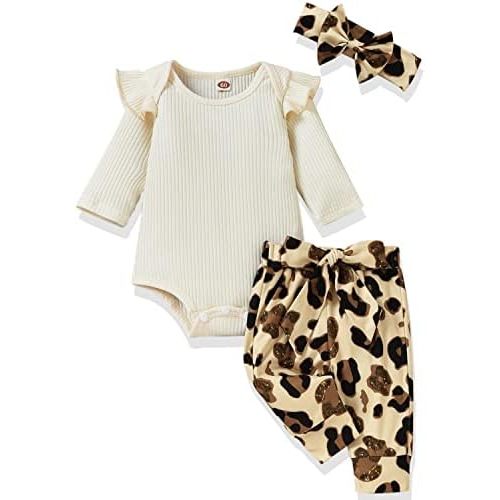 Aalizzwell Preemie Newborn Infant Baby Girls Clothes Ribbed Romper Bodysuit Pants Set Fall Winter Outfits