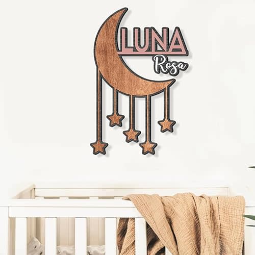 Custom baby name signs for nursery, Moon and stars nursery wood sign, Boho nursery decor, Stars and moon nursery decor, Name sign for nursery, Wooden nursery name sign for girls 3D Wood cut sign/2