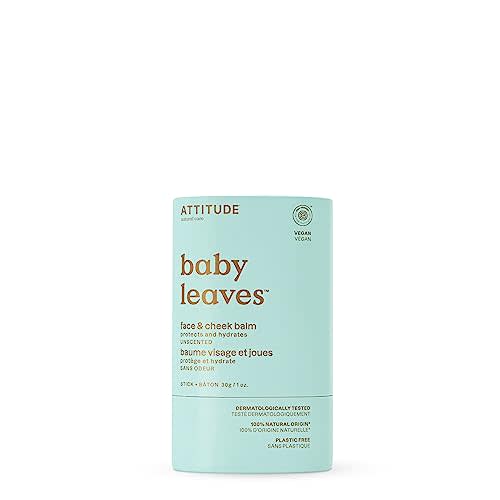 ATTITUDE Plastic-Free Face and Cheek Balm Bar for Baby, EWG Verified, Dermatologically Tested, Made with Naturally Derived Ingredients, Vegan, Unscented, 1 Ounce