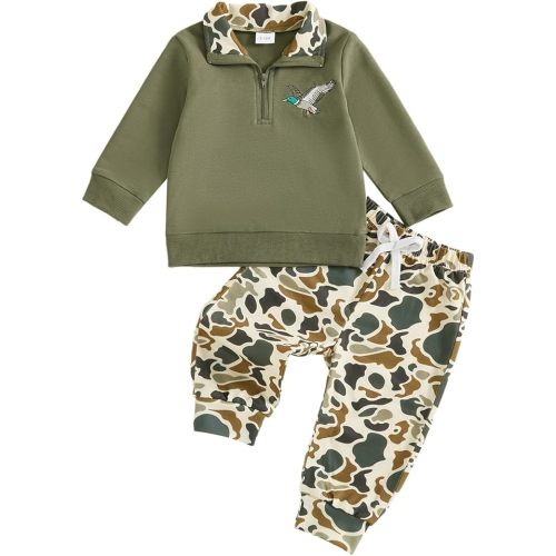 Toddler Kids Hunting Clothes Mallard Duck Half Zip Sweatshirt Camo Country Shirt Pants Set Fall Winter Outfits
