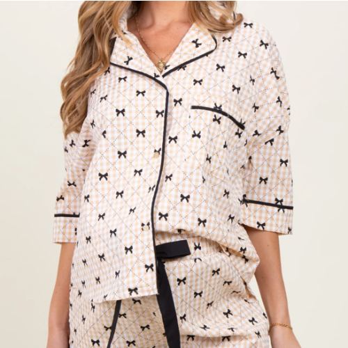 Tan, white, black - Gingham Pajama Short Maternity Set– PinkBlush