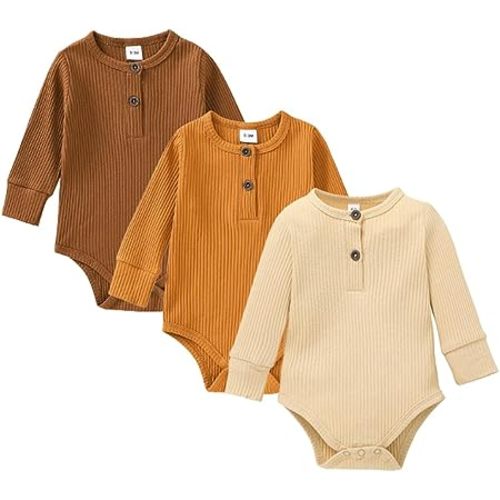 SUITBOY Baby Boy Ribbed Bodysuit Long Sleeve Solid Romper Newborn Jumpsuit One Piece Baby Ribbed Clothes/Outfits 0-18 Months