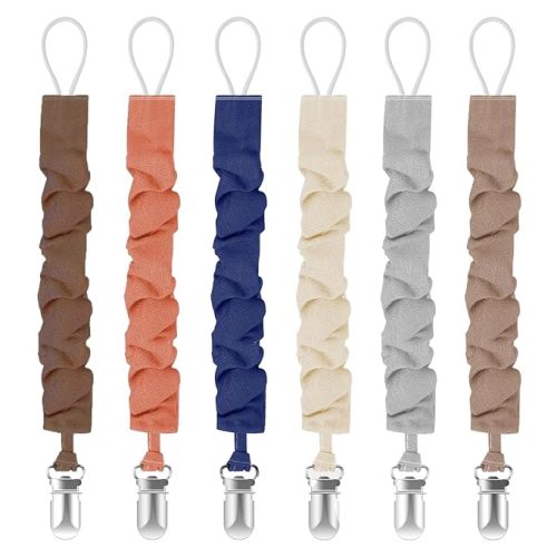 Pacifier Clips for Baby Boys and Girls, Pacifier Holders for Teething Relief and Baby Essentials, Safe for Newborns (6 Pack)