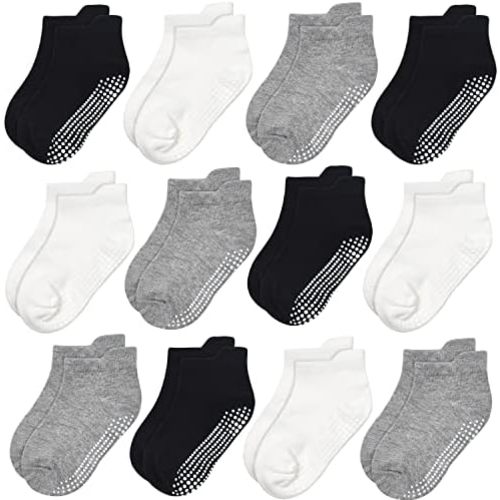 GRPSKCOS Non Slip Toddler Baby Socks 12 Pairs Anti Skid Ankle Socks for Girls Boys Grips Sock for 1-7 Years Children