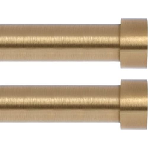 2 Pack Gold Curtain Rods for Windows 18 to 45 Inch(1.5-3.75 Feet),1" Diameter Drapery Rods with Modern Style End Cap Finials,Size:18-45 Inch,Warm Gold