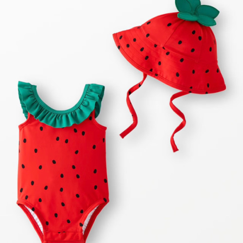 Baby One-Piece Fruit Swimsuit & Hat - 12-18m