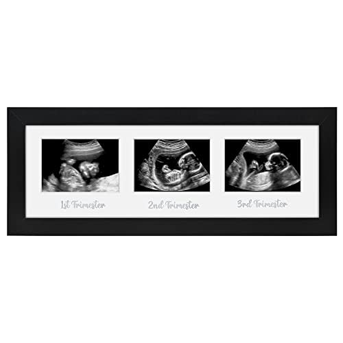 Americanflat Sonogram Picture Frame in Black - 15x5 Ultrasound Photo Frame for Baby Ultrasound Scan - Displays Three 3x4 Sonograms with Mat and Easel - Engineered Wood with Shatter-Resistant Glass
