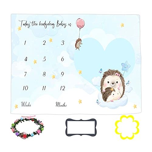LYLYCTY Baby Monthly Milestone Blanket, Hedgehog Theme Photography Background, 60x40 Inch, White, Pink