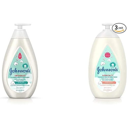 Johnson's CottonTouch Newborn Baby Wash & Shampoo with No More Tears, Hypoallergenic, 27.1 fl. oz with CottonTouch Newborn Baby Face and Body Lotion, 27.1 fl. oz