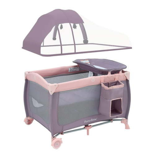 Pamo Babe Baby Playard, Foldable Changing Table, Wheels, Canopy for Newborn, Four-Panels