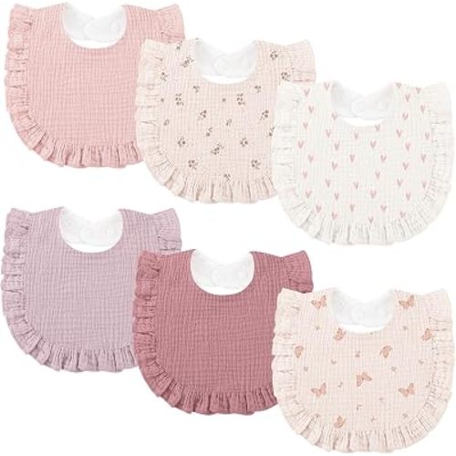 Bearmoss 6 Pack Muslin Baby Bibs for Drooling and Teething, Soft Bibs for Girls, Boys, Newborn