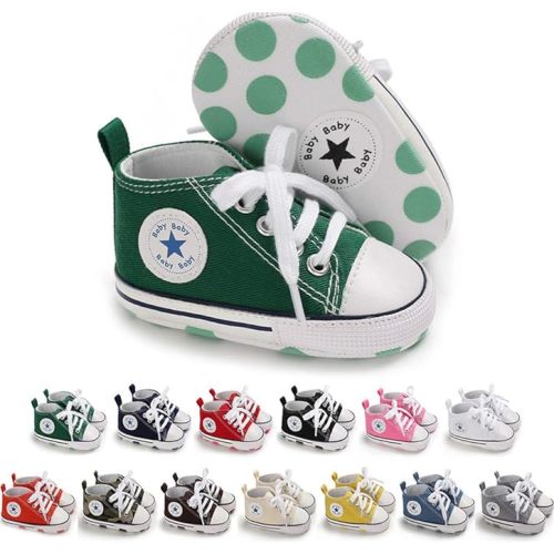 Meckior Baby Girls Boys Canvas Sneakers Soft Sole High-Top Ankle Infant First Walkers Crib Shoes - 6-12 Months Infant - A25/Green