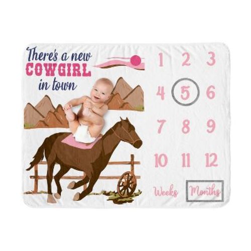 Sweet Jojo Designs Girl Baby Milestone Blanket Western Cowgirl Pink Brown And Beige