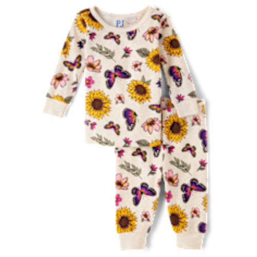 Baby And Toddler Girls Long Sleeve Sunflower Snug Fit Cotton Pajamas - TAN | The Children's Place