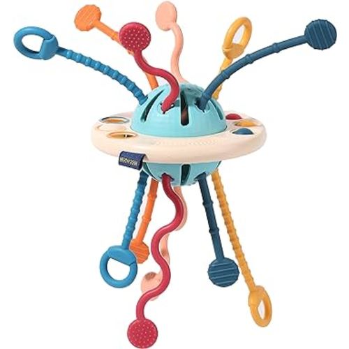 Montessori Toys for 18M+ Months Child , UFO Food Grade Silicone Pull String Activity Toy, Sensory Toys for Toddlers, Travel Toys for Babies , Baby Toys Fine Motor Skills Toys