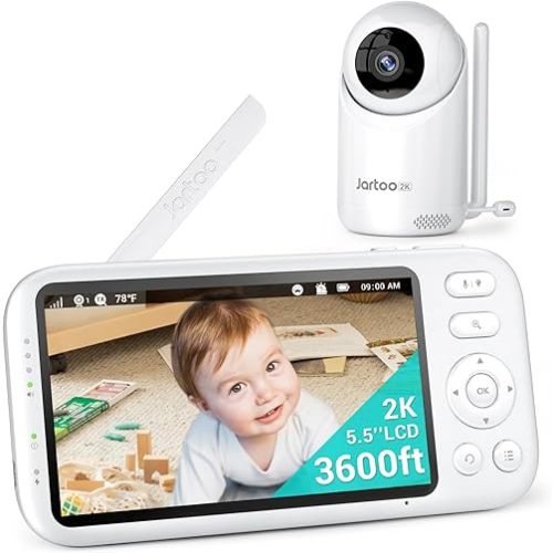 2K Video Baby Monitor with Camera and Audio, 3600ft Long Range Baby Monitor No WiFi 5.5" FHD Screen ANC Baby Camera Wireless, Room, Portable, Night Vision, 2-Way Talk, AI Cry Detect, 6000mAh