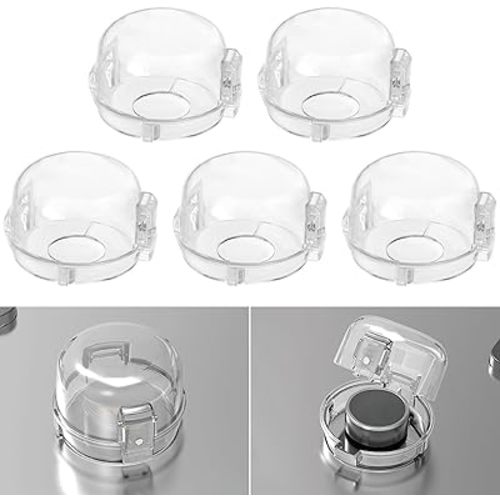 Gas Stove Knob Covers for Child Safety - 5 Pack Universal Size Stove Safety Knob Covers, Heat-Resistant Child Proof Stove Knob Covers, Pet/Baby Proofing Oven Knob Covers for Child Safety (Clear View)