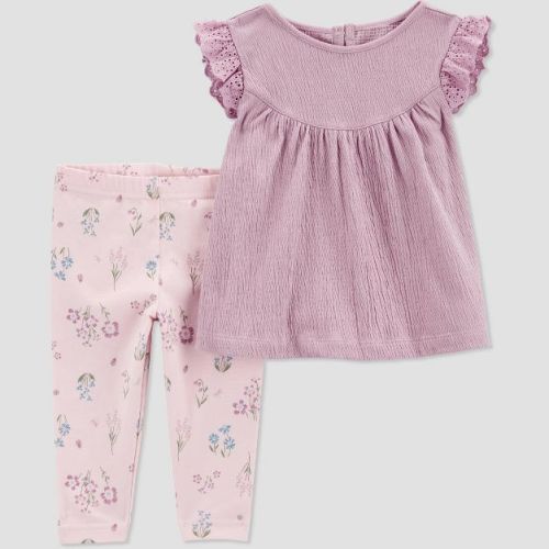 Carter's Just One You®️ Baby Girls' Floral Top & Bottom Set - Purple 6m