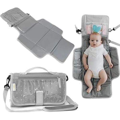 Portable Diaper Changing Pad for Baby | Fits Most Public Changing Tables | Touchscreen-Friendly Pockets | Hook and Loop Closure | Newborn Essentials | Baby Shower Gifts | Washable Japanese (Grey)