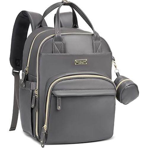 RUVALINO Diaper Bag Backpack, Multifunction Travel Baby Diaper Bag with Changing Pad, Insulated Bottle Holders & Pacifier Case, Large Capacity,Waterproof, Iron Gray