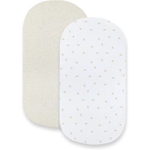 Burts Bees Baby Bassinet Sheet, Infant Fitted BEESNUG Cover, 100% Organic Cotton, Soft Unisex Newborn Essentials for All Standard Oval or Rectangle Bassinet Bed Pads or Mattresses - 15 x 33 Inches