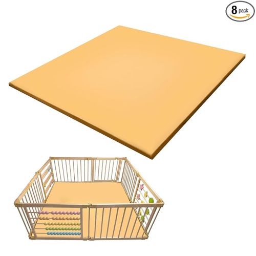 Zety Compatible Baby Play Mat - PU Leather Baby Playpen Mat - Waterproof Baby Play Mats for Floor - 1.5" Thick High Density Foam Play Mat (Colored, 8-Panel) (Beige, 8-Panel)