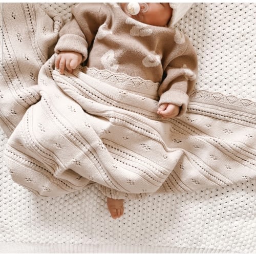 Pointelle Baby Blanket - Beige